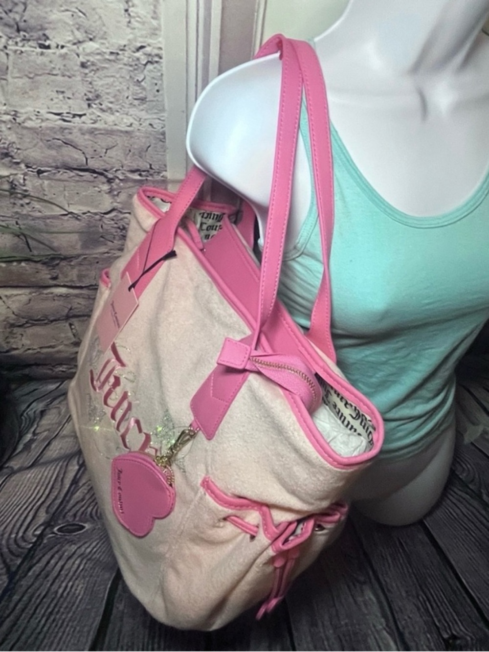 Juicy Couture NWT Pink Suede Tote with Coral Trim - Picture 6 of 10